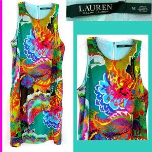 Lauren Ralph Lauren Women's Tropical Floral Shift Sleevless Dress Sz 12